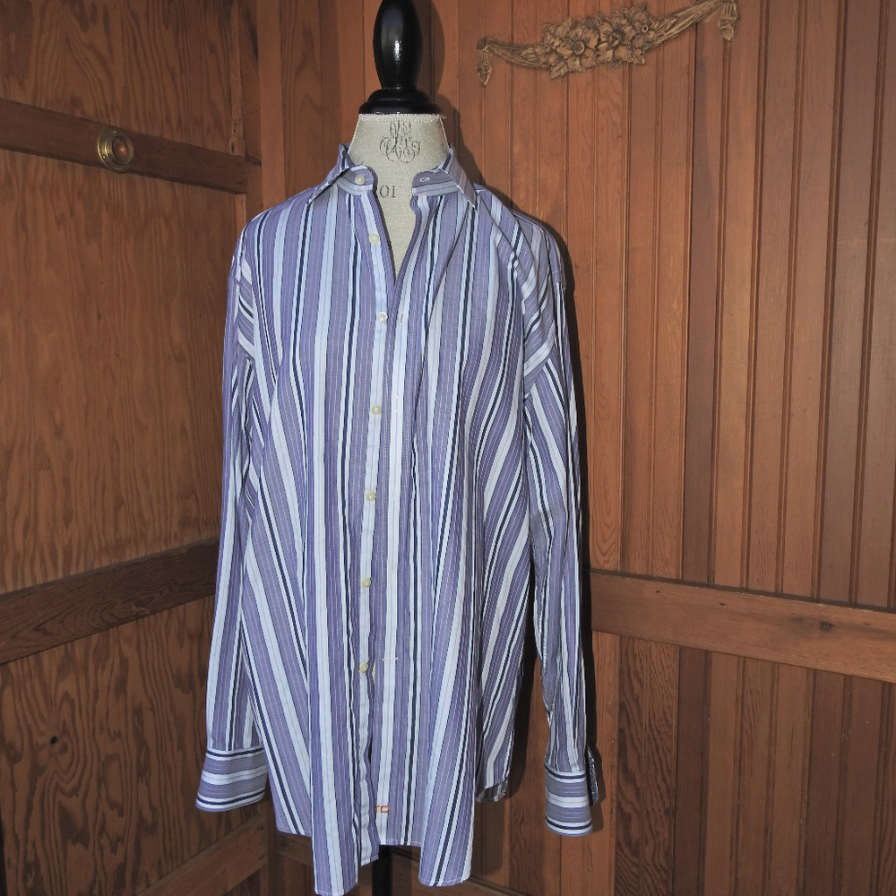 Thomas Dean Men's Purple Striped Shirt XL - Picture 1 of 5